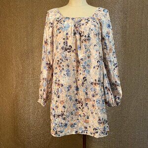 H&M Watercolor Shift Dress, Raglan Sleeves & Gathered Neck sz: XS-M